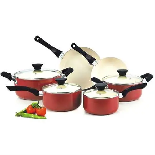10-Piece Red Ceramic Nonstick Cookware Set – Oven-Safe & Dishwasher-Friendly 1