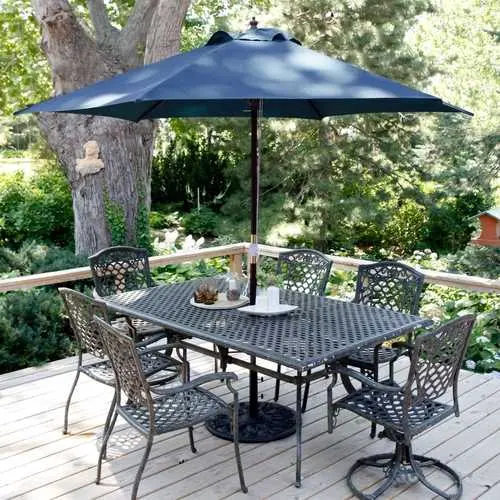 11-Foot Navy Blue Patio Umbrella With Antique Bronze Pole & Base 1