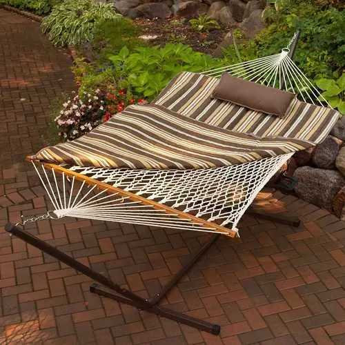 11-Foot Outdoor Hammock Set With Steel Stand And Cushioned Pillow 1