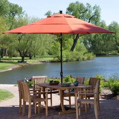 11-Foot Outdoor Market Umbrella – Push-Button Tilt In Brick Red & Orange 1