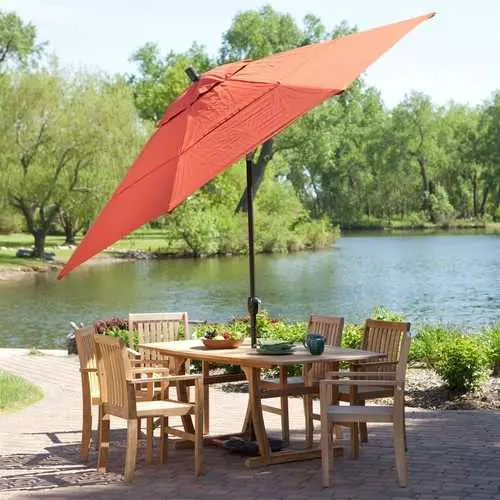 11-Foot Push-Button Tilt Patio Umbrella – Brick Red & Orange Canopy 1