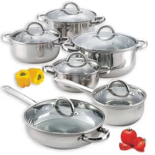 12-Piece Stainless Steel Cookware Set – Includes Tempered Glass Lids For Versatile Cooking 1