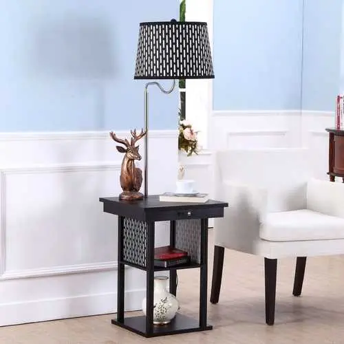 2-In-1 Floor Lamp And Side Table With Decorative Shade And Dual Usb Charging Ports 1