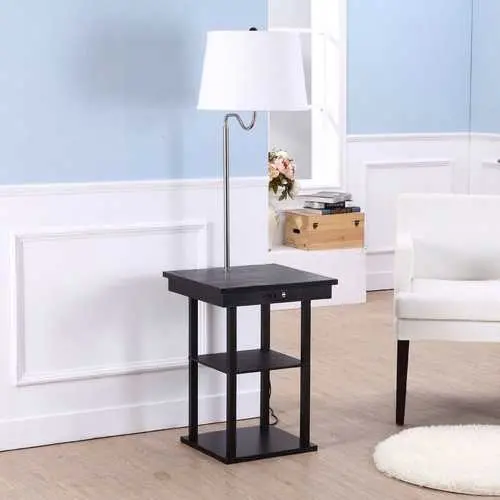 2-In-1 Modern Floor Lamp & Side Table With White Shade And Dual Usb Charging Ports 1