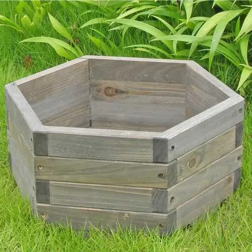 20-Inch Hexagonal Fir Wood Planter Barrel 1