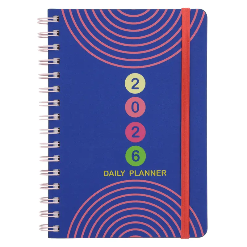 2026 A5 Wirebound Planner – Vibrant Neon Circle Pattern Daily Organizer 1