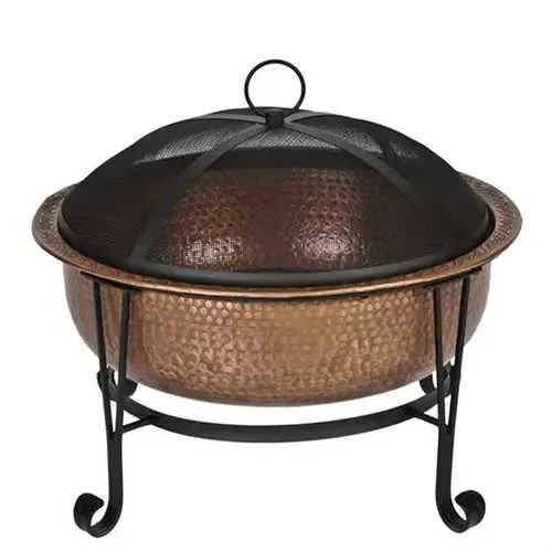 26-Inch Hammered Copper Fire Pit – Includes Stand And Spark Screen For Safety 1