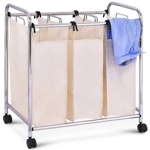3-Bag Rolling Laundry Cart – Portable Hamper For Bathroom, Bedroom Or Laundry Room 1