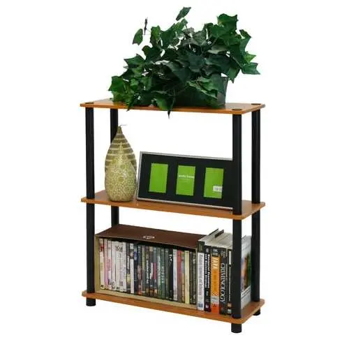 3-Tier Bookcase Featuring Light Cherry And Matte Black Finishes 1