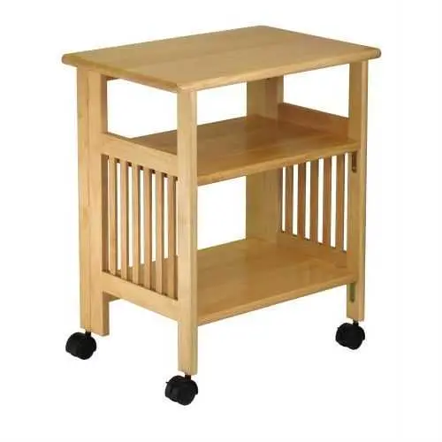 3-Tier Folding Printer Stand – Natural Wood Cart With Locking Casters 1