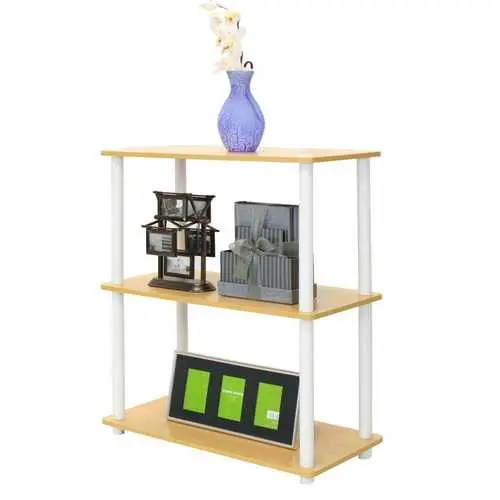 3-Tier White And Beech-Finish Bookshelf For Living Room Or Study 1