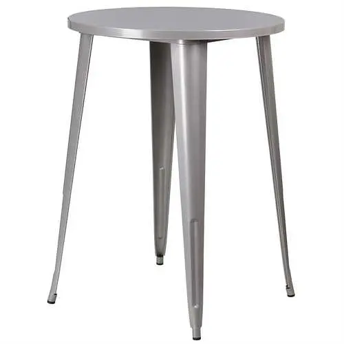 30-Inch Round Silver Metal Patio Bar Table – Outdoor Cafe Style 1