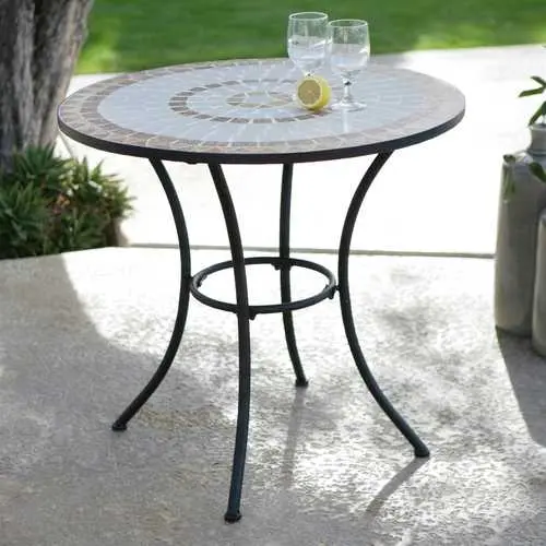30-Inch Round Wrought Iron Patio Bistro Table With Decorative Tile Top 1