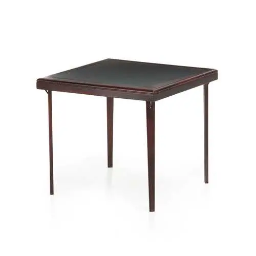 32-Inch Folding Wooden Table With Black Faux Leather Top 1