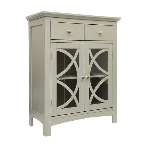 32-Inch Gray Wood-Finish Bathroom Floor Cabinet With Tempered Glass Doors 1