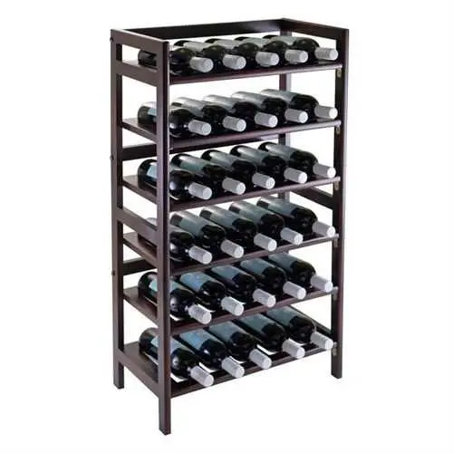 34-Bottle Wine Rack – Dark Brown Walnut Finish Freestanding Storage Unit 1