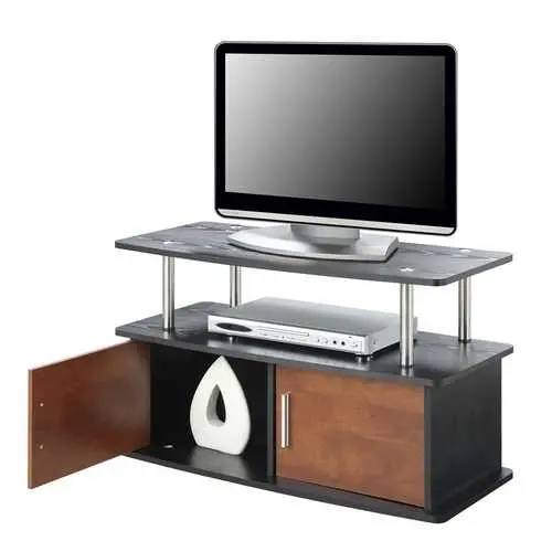 35-Inch Modern Tv Stand In Brown Cherry Wood-Grain Finish 1