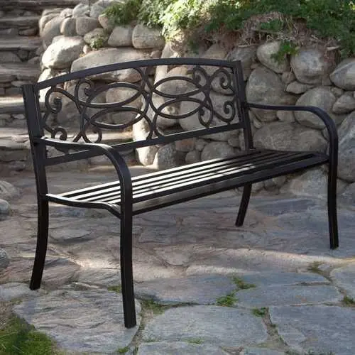 4-Foot Antique Black Metal Garden Bench – Rustic Outdoor Seating 1