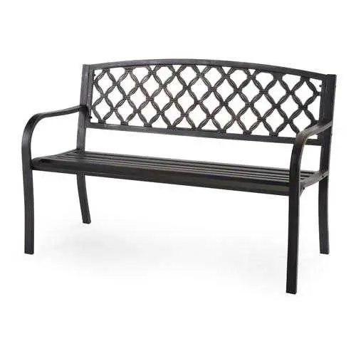 4-Foot Curved Back Metal Bench – Weathered Black Finish With Antique Bronze Accents 1