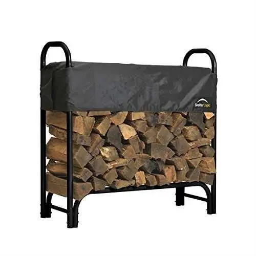 4-Foot Steel Firewood Rack With Weather-Resistant Cover 1