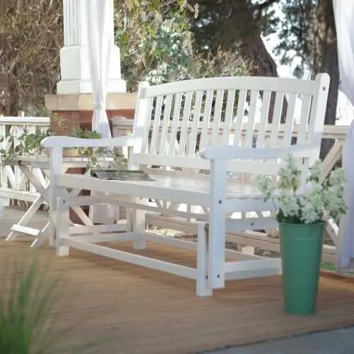 4-Foot White Wood Patio Glider Bench – Outdoor Loveseat Style 1