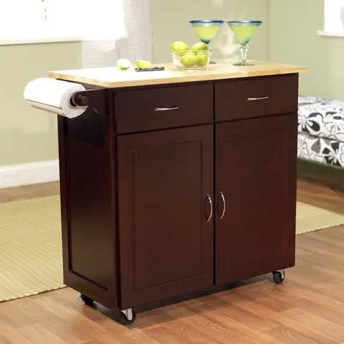 43-Inch Portable Kitchen Island On Casters – Espresso Wood Top 1