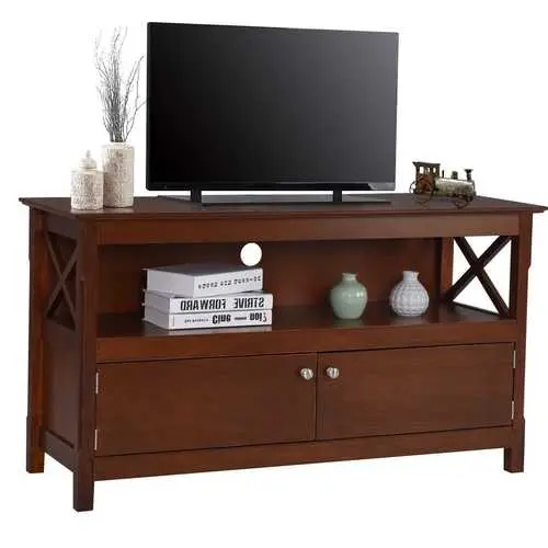 44-Inch Brown Wood Entertainment Center With Tv Storage And Media Shelves 1