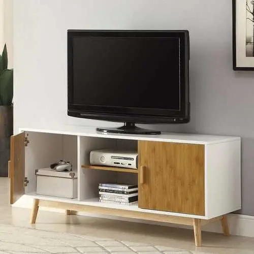 47-Inch White Solid Wood Tv Stand – Mid-Century Legs & Modern Profile 1