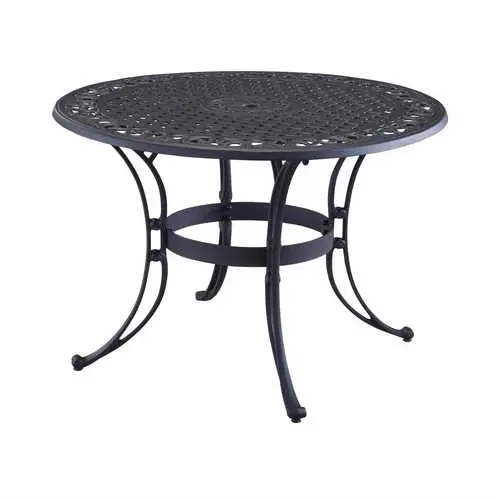 48-Inch Round Black Metal Patio Table With Built-In Umbrella Hole 1