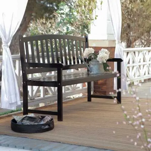 5-Foot Curved Outdoor Garden Bench With Black Wood Finish And Armrests 1