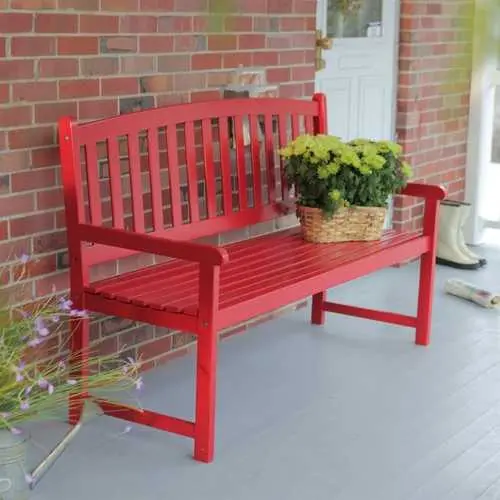 5-Foot Red Wood Garden Bench With Armrests For Outdoor Use 1