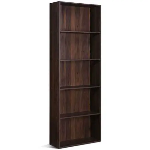 5-Tier Brown Walnut Bookshelf For Living Room Or Office 1
