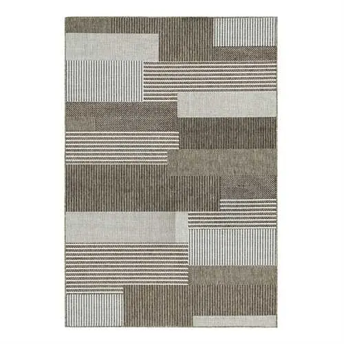 5' X 7'6" Modern Geometric Stripe Area Rug In Brown Sand Tone 1