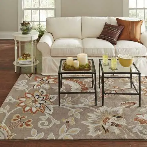 5'2" X 7'2" Tufted Floral Area Rug In Beige, Yellow, And Orange On Cotton Base 1