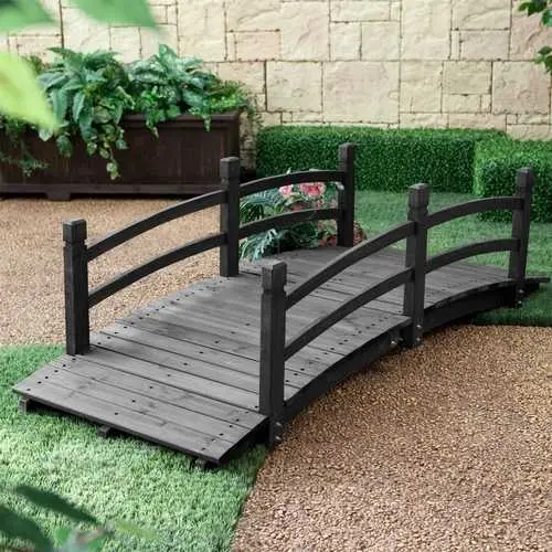 6-Foot Dark Charcoal Garden Bridge With Safety Handrails – Fir Wood Construction 1