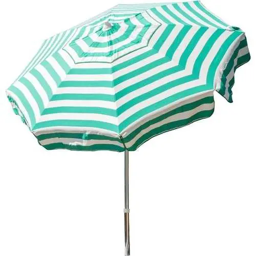 6-Foot Jade Green & White Striped Patio Umbrella – Manual Lift And Tilt Function 1
