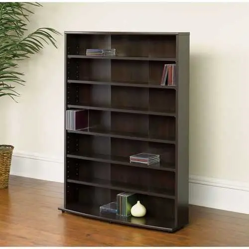 6-Shelf Multimedia Bookcase Tower In Cinnamon Cherry Finish – Modern Storage Solution 1