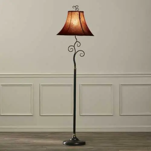 61-Inch Contemporary Floor Lamp – Red-And-Gold Bell Shade On Sleek Metallic Stem 1
