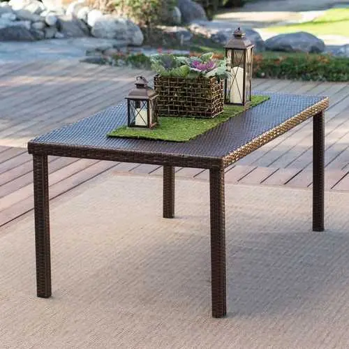 63-Inch Dark Brown Resin Wicker Patio Dining Table For Six 1