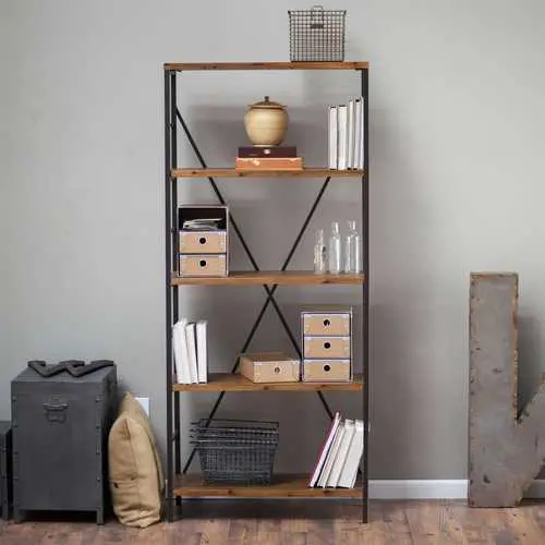 68-Inch Rustic Bronze Bookcase – 5-Tier Fir Wood Shelving Unit 1
