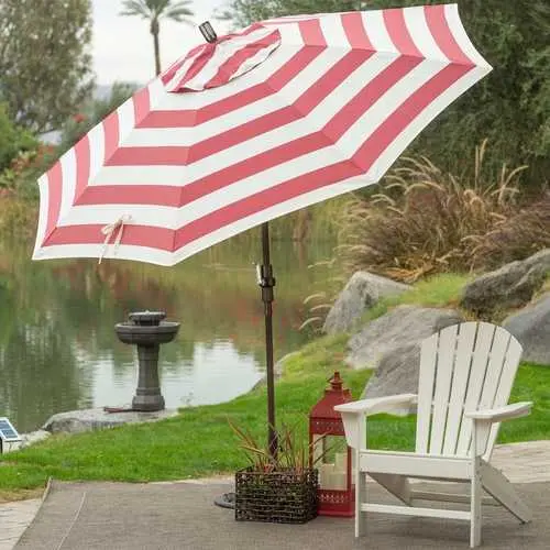 7.5-Foot Coral Red And White Striped Patio Umbrella With Sturdy Metal Pole 1