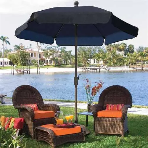 7.5-Foot Navy-Tilt Outdoor Umbrella With Champagne Finish Pole 1