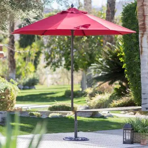7.5-Foot Red Patio Umbrella With Dark Mahogany Pole 1