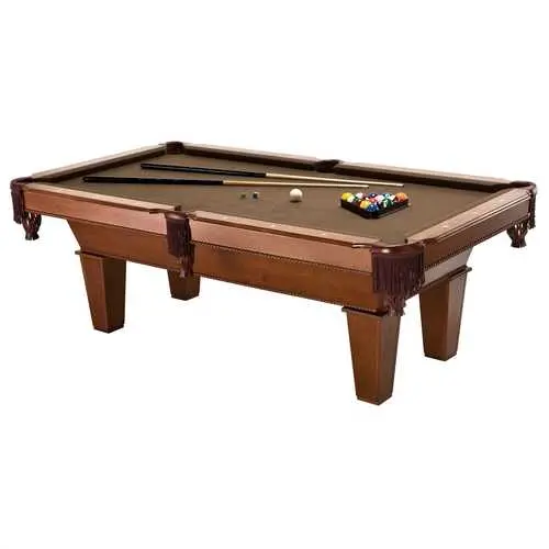 7-Foot Brown Wool-Covered Pool Table With Cue Set And Billiard Balls 1