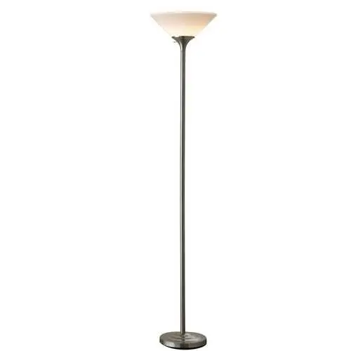 71-Inch Brushed Steel Torchiere Floor Lamp With White Shade 1