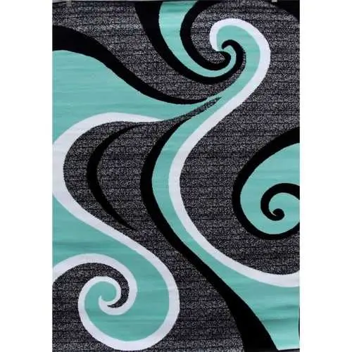 7'2" X 5'2" Abstract Area Rug – Black And Turquoise Swirl Pattern 1