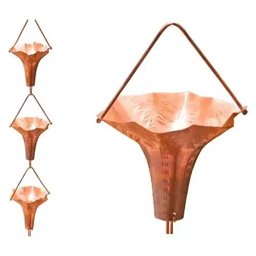 8.5-Foot Copper Flower Blossom Rain Chain For Decorative Downspout Drainage 1