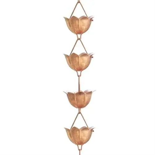 8.5-Foot Pure Copper Lotus Flower Rain Chain For Gutter Downspouts 1