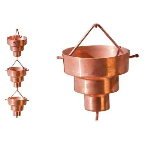8.5-Foot Pure Copper Rain Chain – Stepped Cup Downspout For Decorative Drainage 1