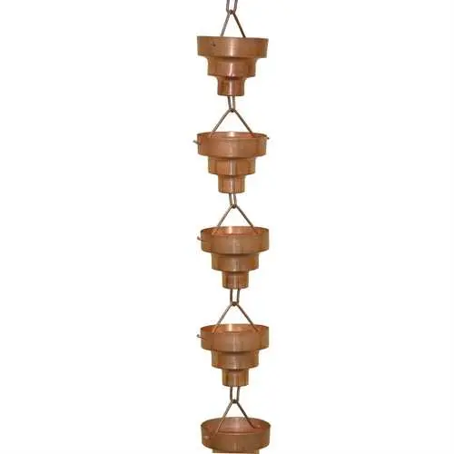 8.5-Foot Pure Copper Rain Chain With Flared Funnel Cups 1